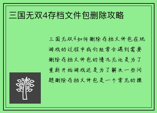 三国无双4存档文件包删除攻略